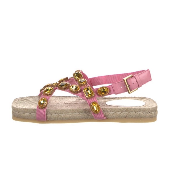 Gucci Pink Leather Jeweled Espadrilles - Picture 3 of 5